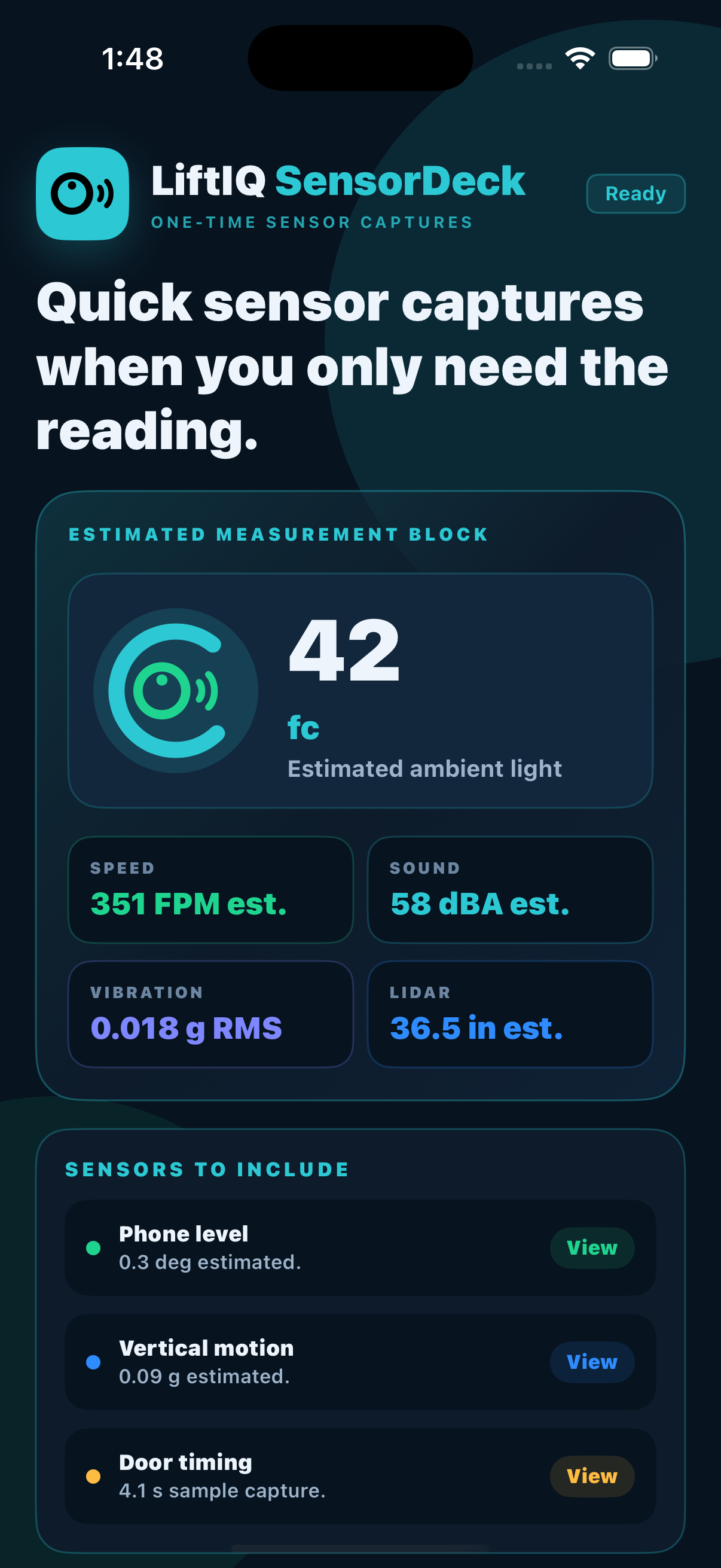 LiftIQ SensorDeck sample screenshot