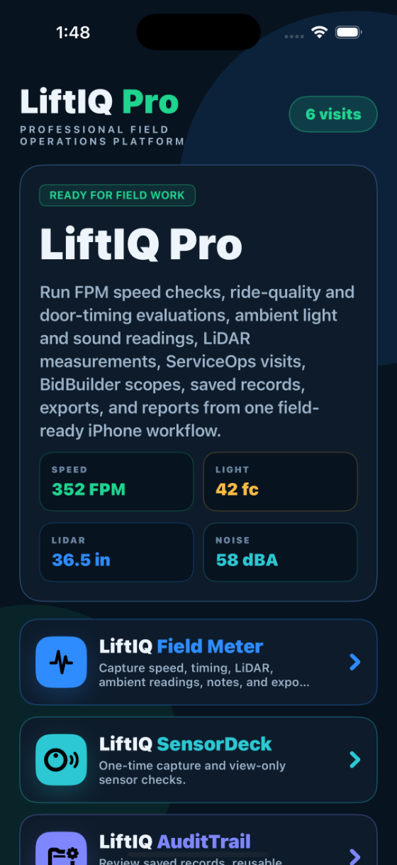 LiftIQ Pro home screen